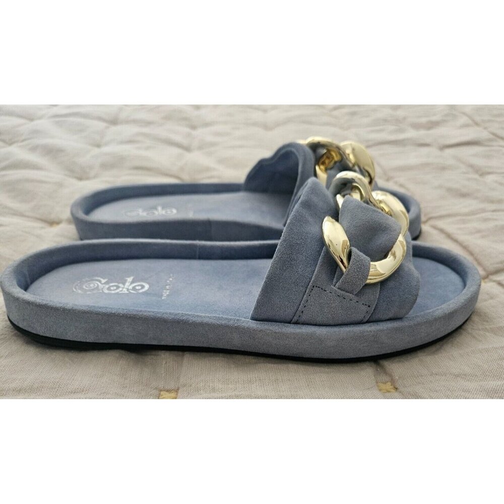 Golo Trieste Suede Slide in Celeste Blue with Gold Chain Link Accent Size 7 - Picture 4 of 7